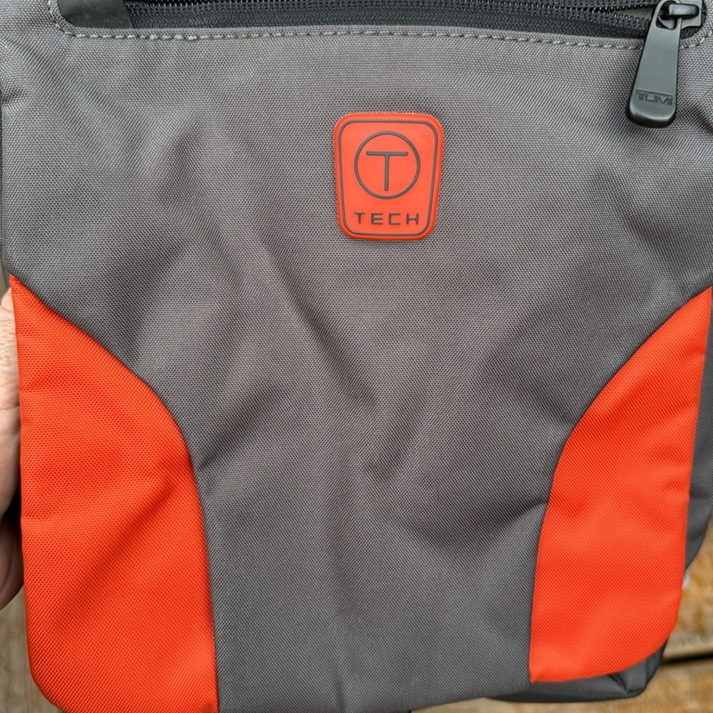 Tumi Tech Shoulder Bag Grey Orange Crossbody Travel Carry On